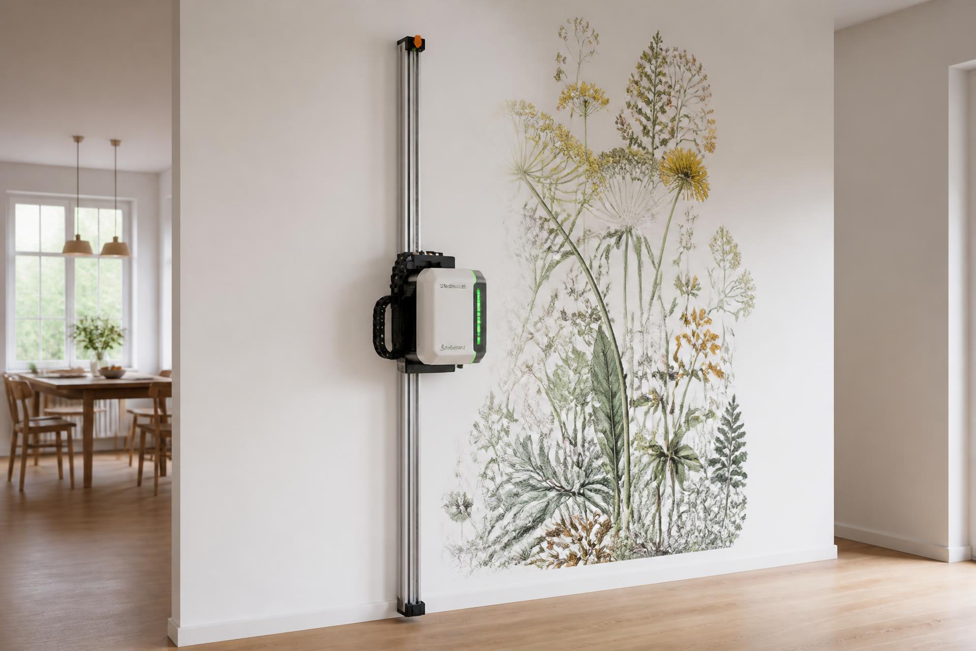 Imprimante murale verticale en cours d'impression dans un intérieur clair
